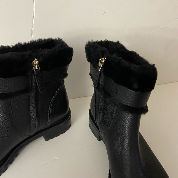 NEW Kate spade Bailee black leather faux fur trim booties 6 - Picture 3 of 8